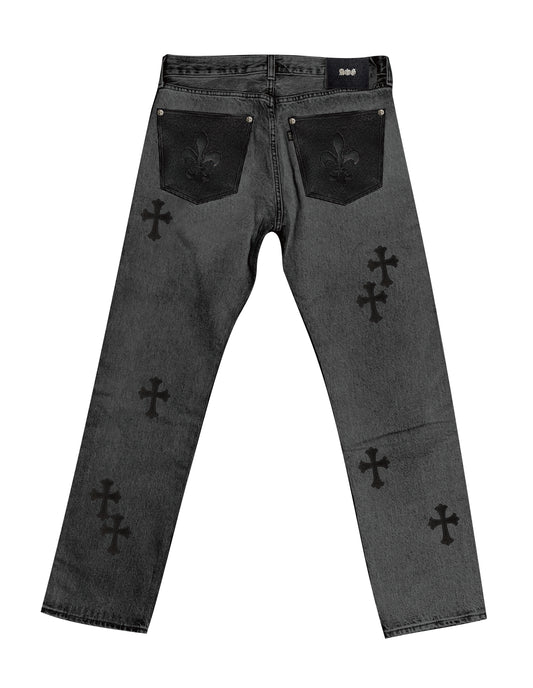 A&G【受注】DENIM LEATHER PATCH CUSTOM(BK)