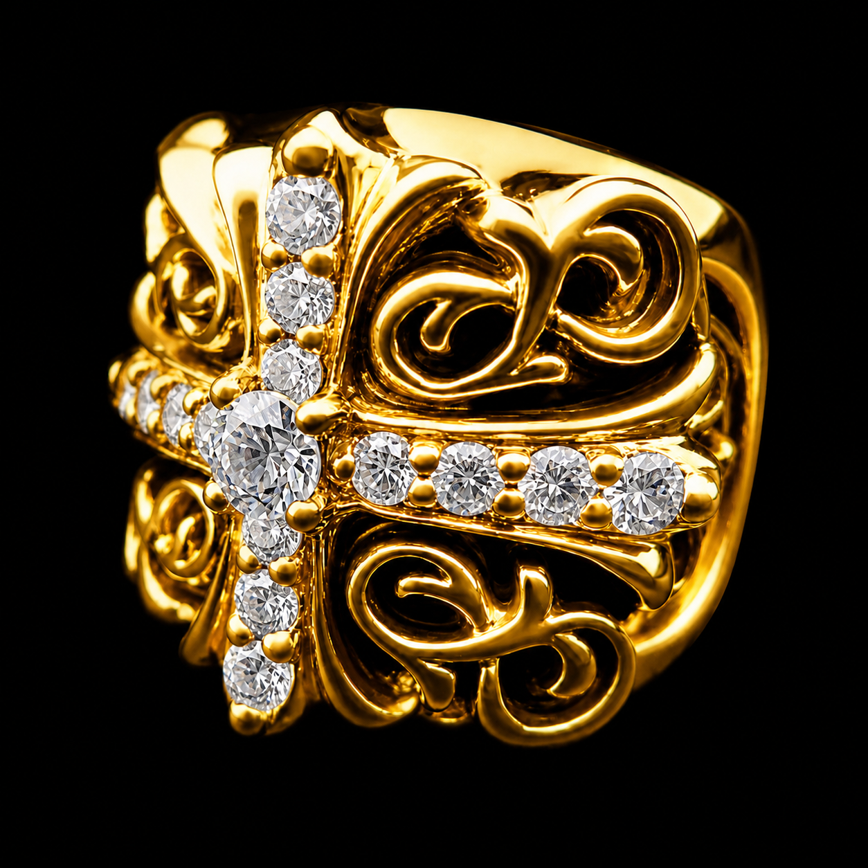 A&G/エーアンドジー　フローラルクロスバンドリング サイズ 18~19. A&G【時価・受注】18k FLORAL CROSS RING[DIAMOND] – AGTOKYO