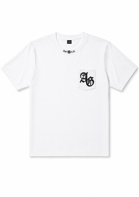 A&G【受注】LEATHER PATCH LEOPARD CROSS TEE/WH