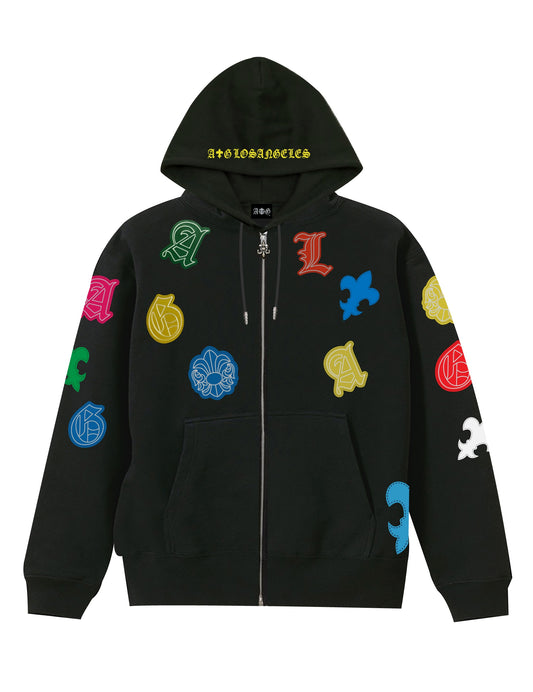A&G【受注】15oz LEATHER MULUTI COLOR  PATCH ZIP UP Hoodie