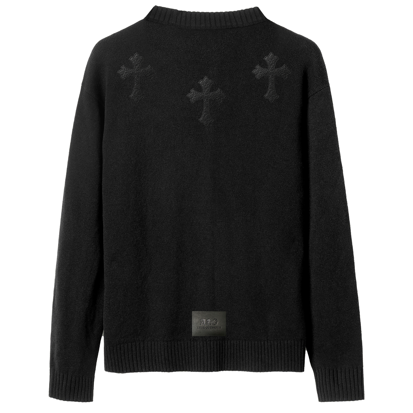 A&G【受注】CASHMERE&WOOL CREW NECK SWEATER CROSS BLACK(LIMITED)