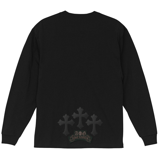 A&G【受注】LEATHER PATCH LONG SLEEVE TEE/CROSS/BK