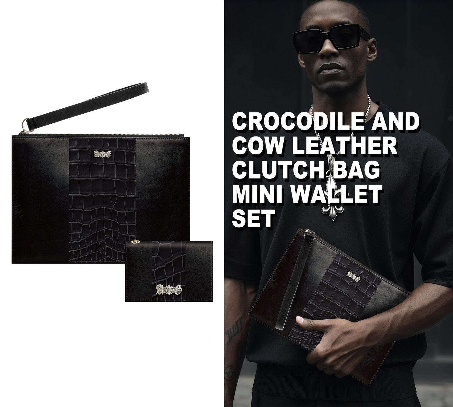 【セット販売】【受注】A&G15th CROCODILE & COW  CLUTCH BAG & MINI WALLET SET