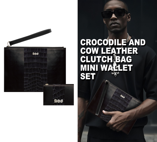 【セット販売】【受注】A&G15th CROCODILE & COW  CLUTCH BAG & MINI WALLET SET