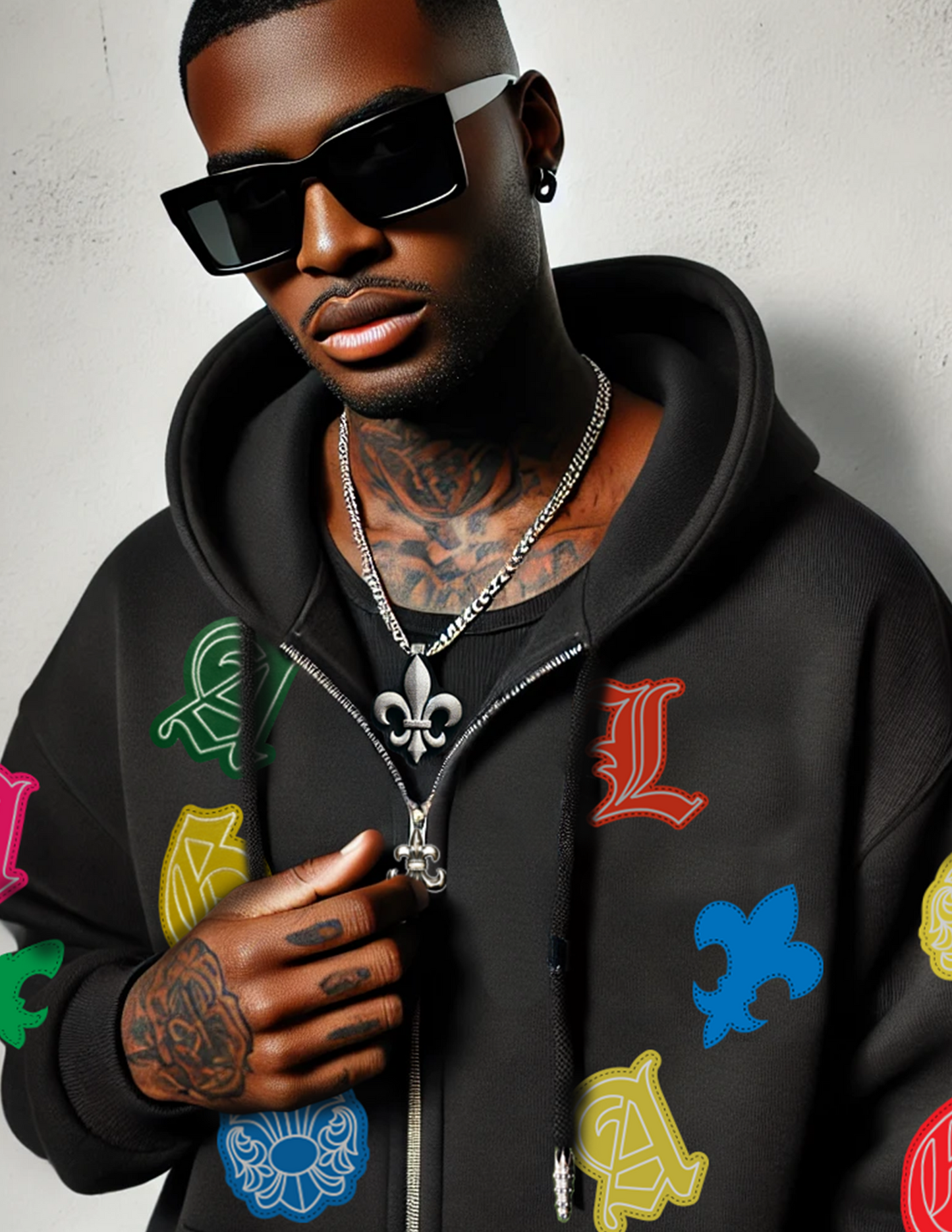 A&G【受注】15oz LEATHER MULUTI COLOR  PATCH ZIP UP Hoodie