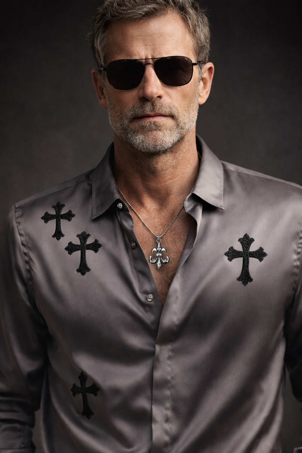 A&G【受注】SILK SHIRT GRAY BLACK PYTHON CROSS(LIMITED)