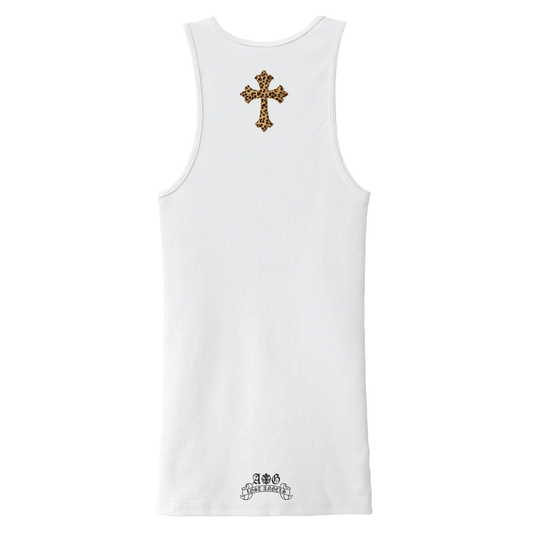 A&G【受注】LEATHER PATCH TANK CROSS/WH/LEOPARD