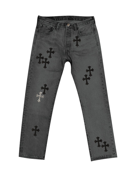A&G【受注】DENIM  LEATHER PATCH CUSTOM(BK)