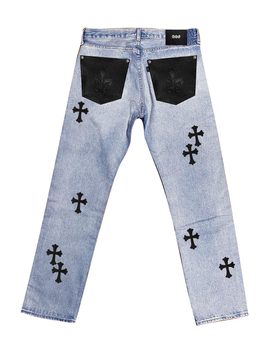A&G【受注】DENIM  LEATHER PATCH CUSTOM(BLU)