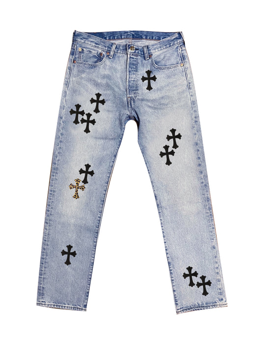 A&G【受注】DENIM  LEATHER PATCH CUSTOM(BLU)