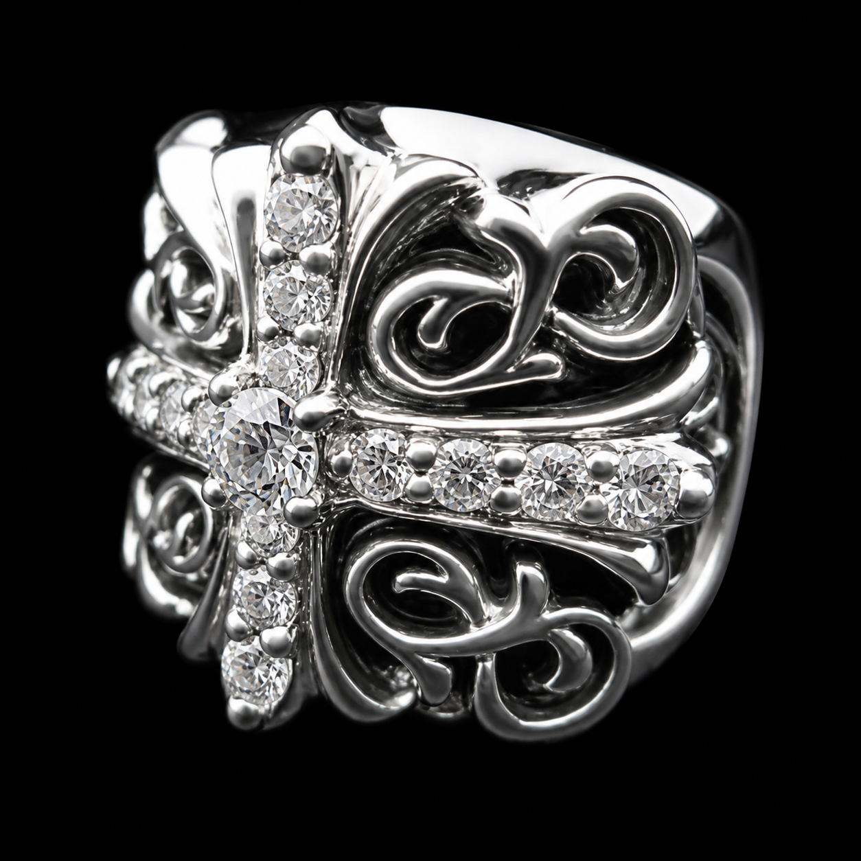 A&G【受注】FLORAL CROSS RING[LAB DIAMOND]