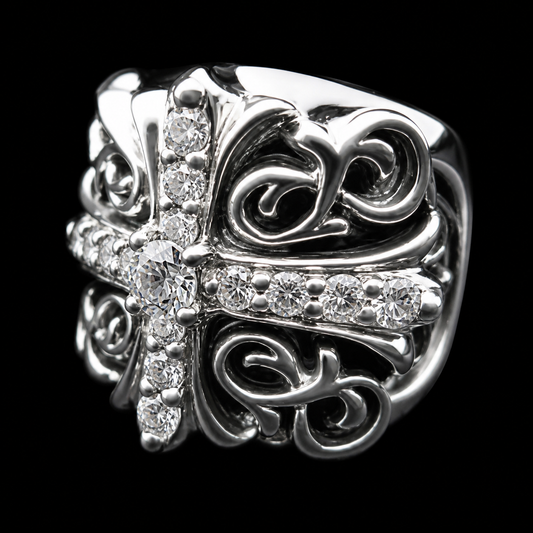 A&G【受注】FLORAL CROSS RING[LAB DIAMOND]