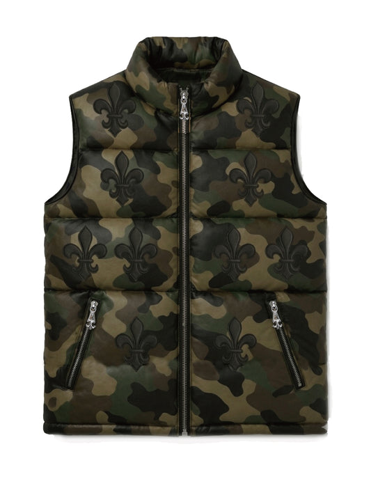 A&G【受注】ZIP DOWN LEATHER VEST [CAMO]