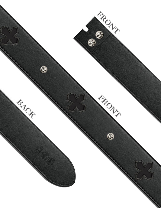 A&G 【受注】CROSS LEATHER BELT SILVER STUDS