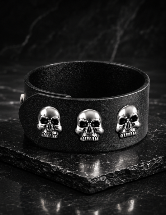 A&G【受注】LEATHER BRACELET /3SKULL