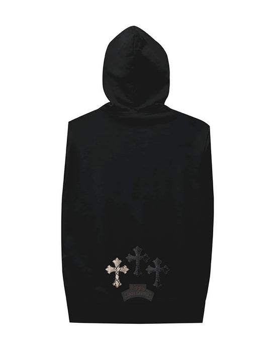 A&G【受注】NO SLEEVE HOODIE BLACK/CROSS