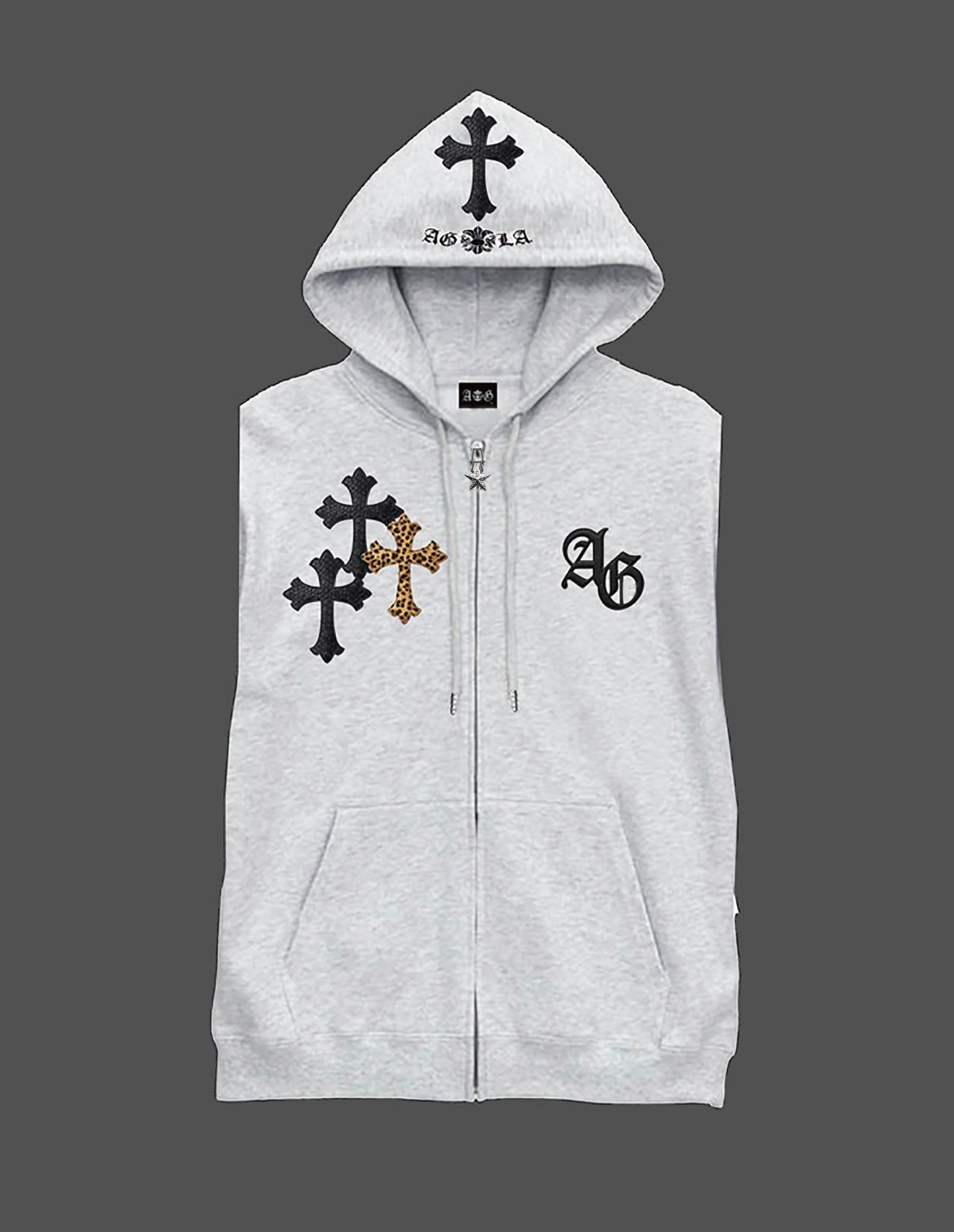A&G【受注】NO SLEEVE HOODIE GRAY/CROSS