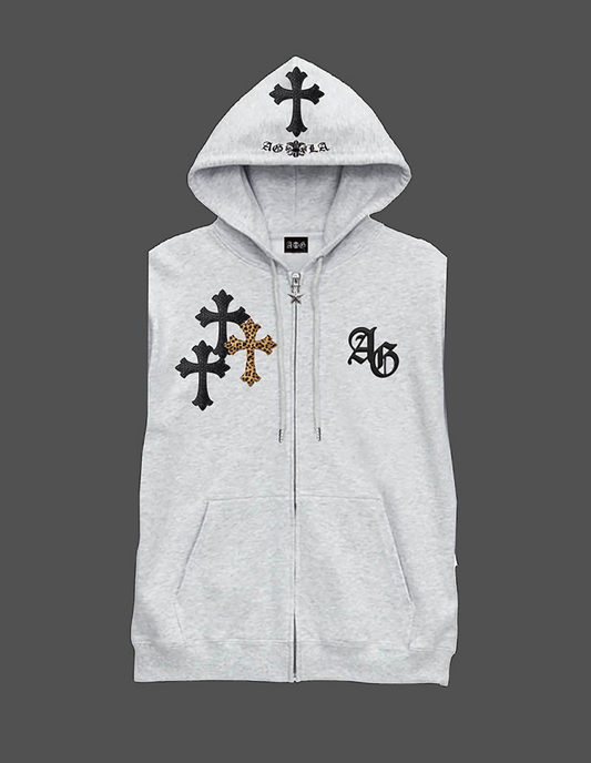 A&G【受注】NO SLEEVE HOODIE GRAY/CROSS