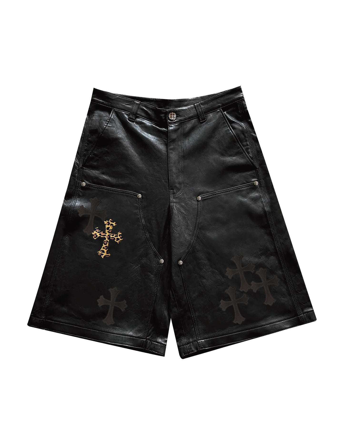 A&G【受注】LEATHER SHORTS/CROSS/BK