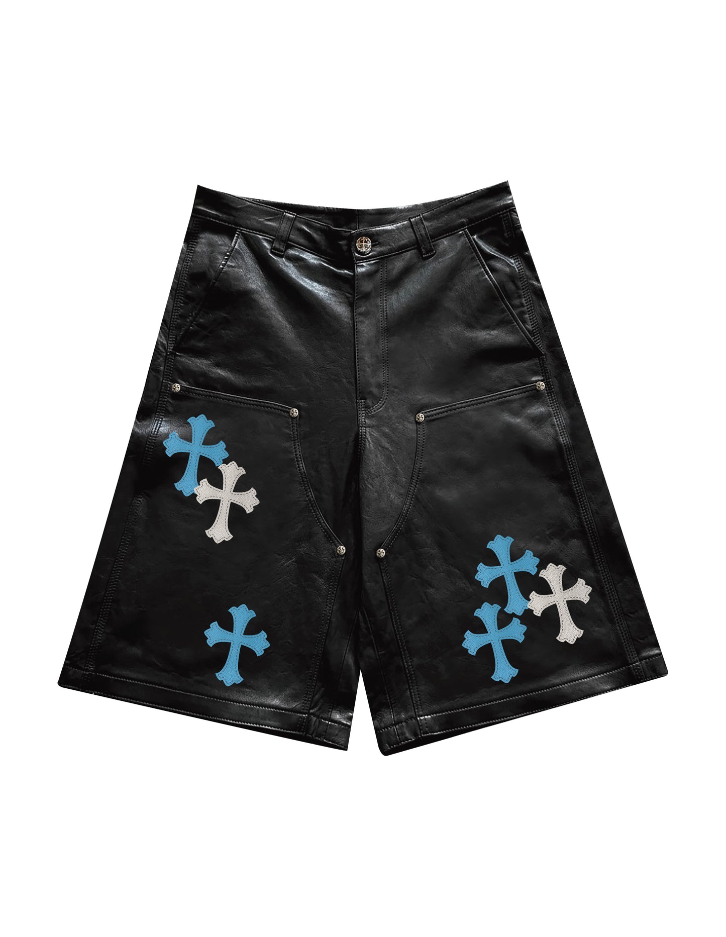 A&G【受注】LEATHER SHORTS/CROSS/BLU/WHI