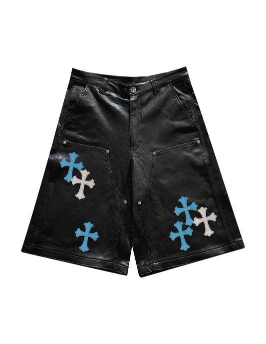 A&G【受注】LEATHER SHORTS/CROSS/BLU/WHI