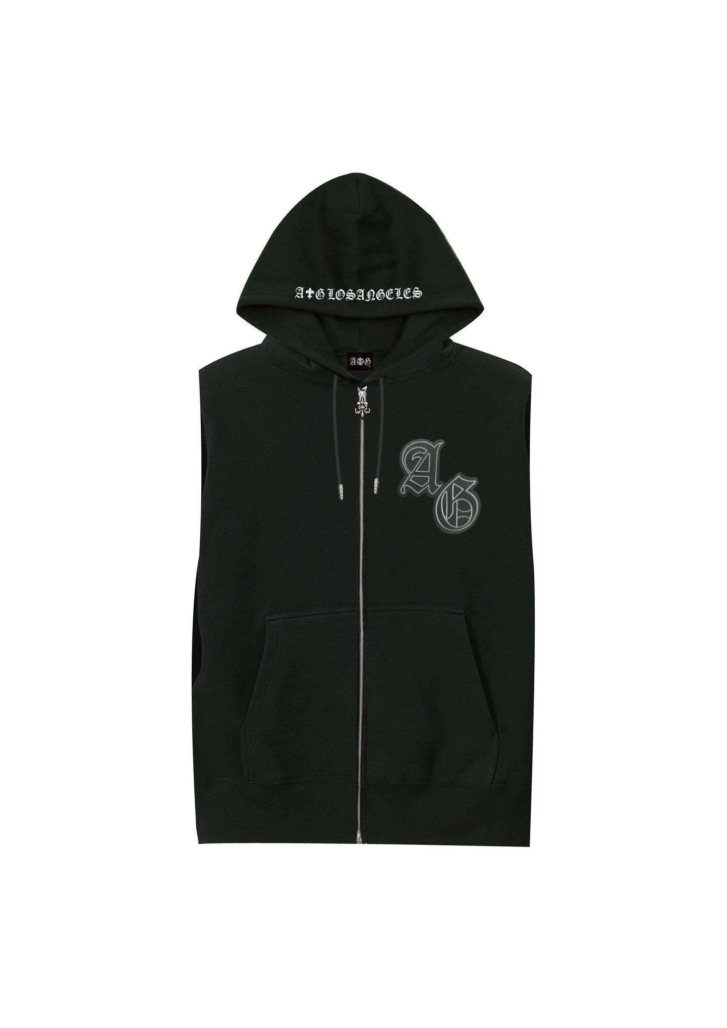 A&G NO SLEEVE HOODIE/LEATHER PATCH