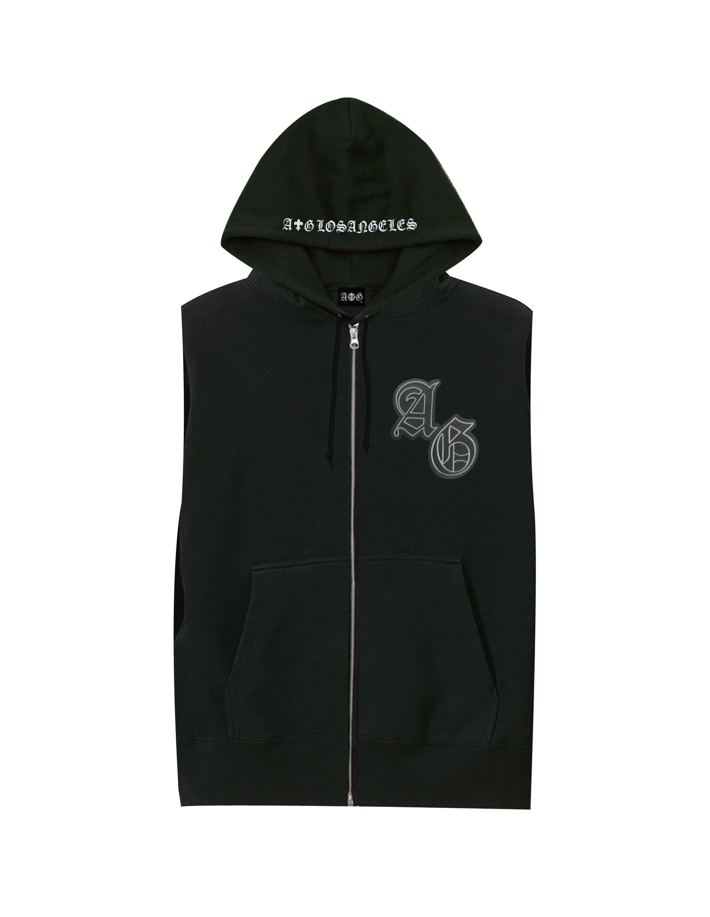 A&G NO SLEEVE HOODIE/LEATHER PATCH