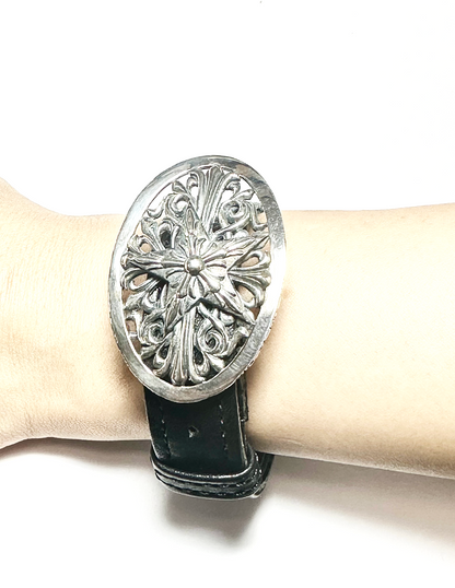 SILVER MINI BUCKLE LEATHER BRACELET [Ships in 3 business days]