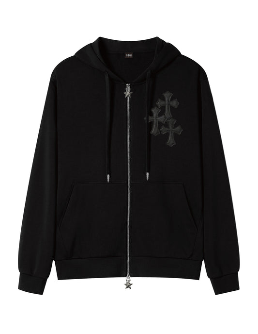 A&G【受注】SS SILK COTTON BLEND HOODIE BLACK/CROSS(LIMITD)