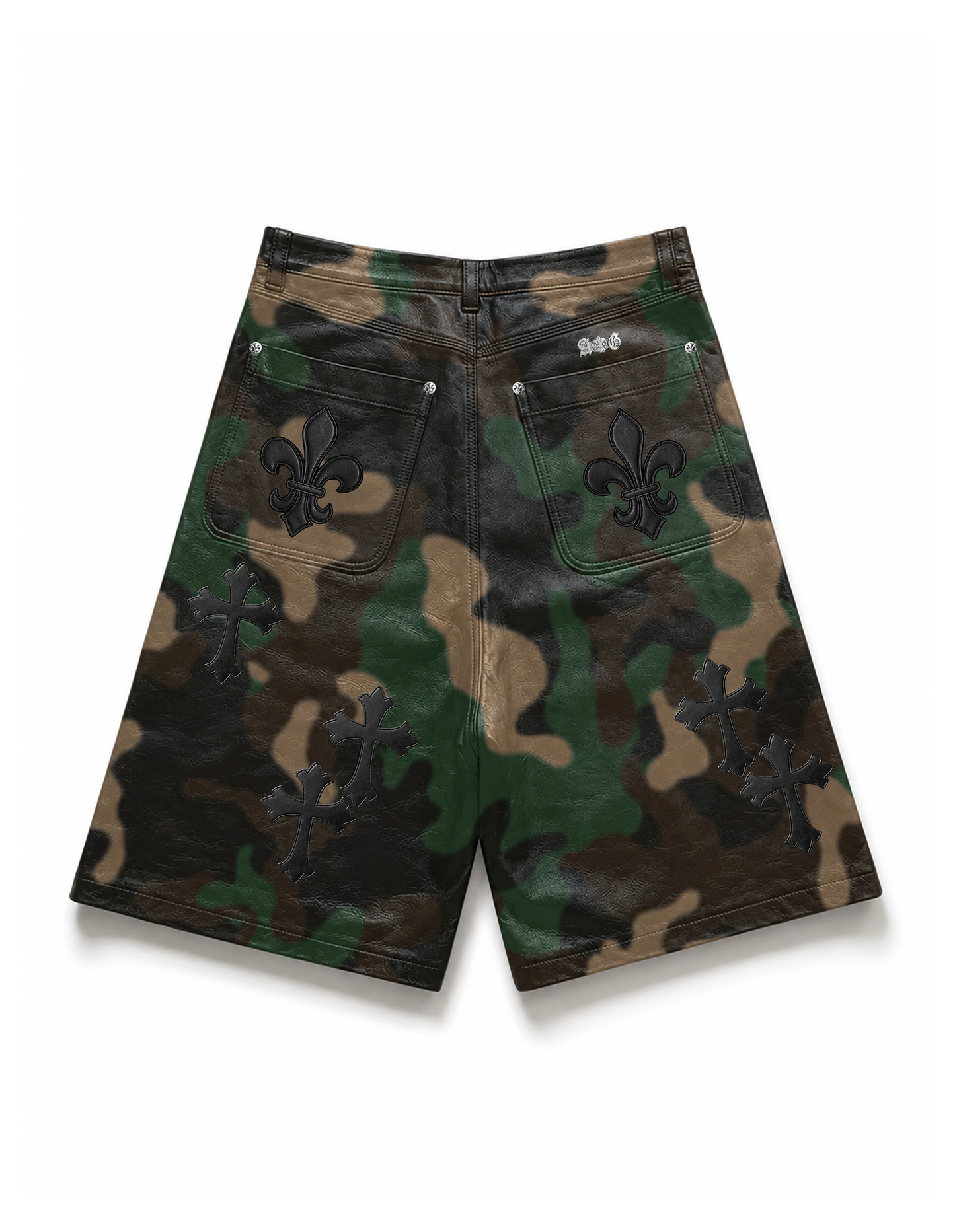 A&G【受注】CAMO LEATHER SHORTS/CROSS/BK