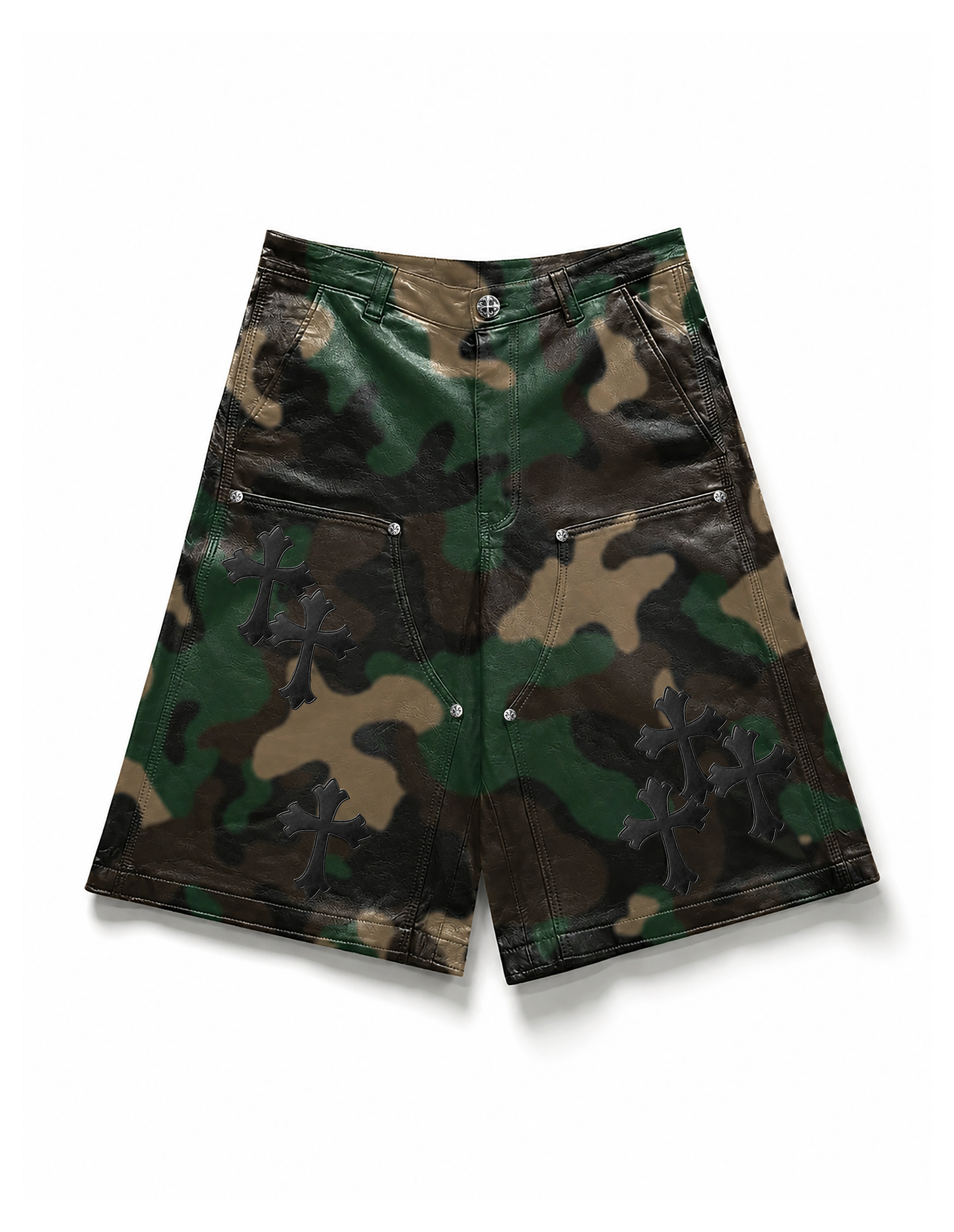 A&G【受注】CAMO LEATHER SHORTS/CROSS/BK