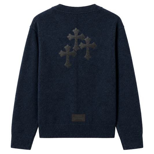 A&G【受注】SILK&WOOL CARDIGAN CROSS/NAVY