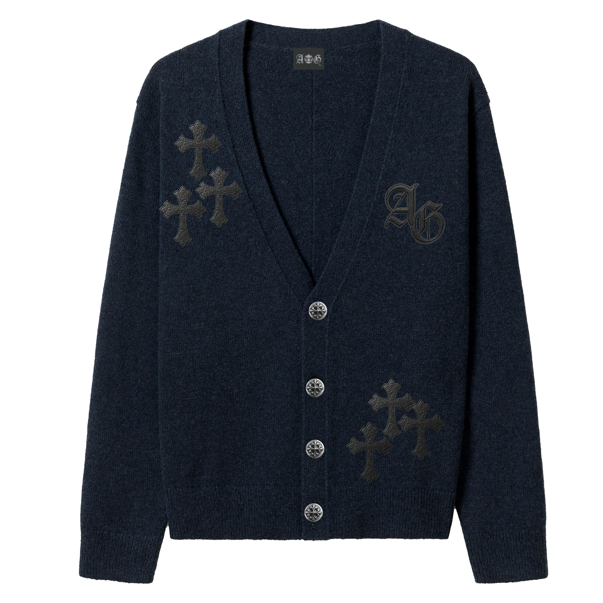 A&G【受注】SILK&WOOL CARDIGAN CROSS/NAVY