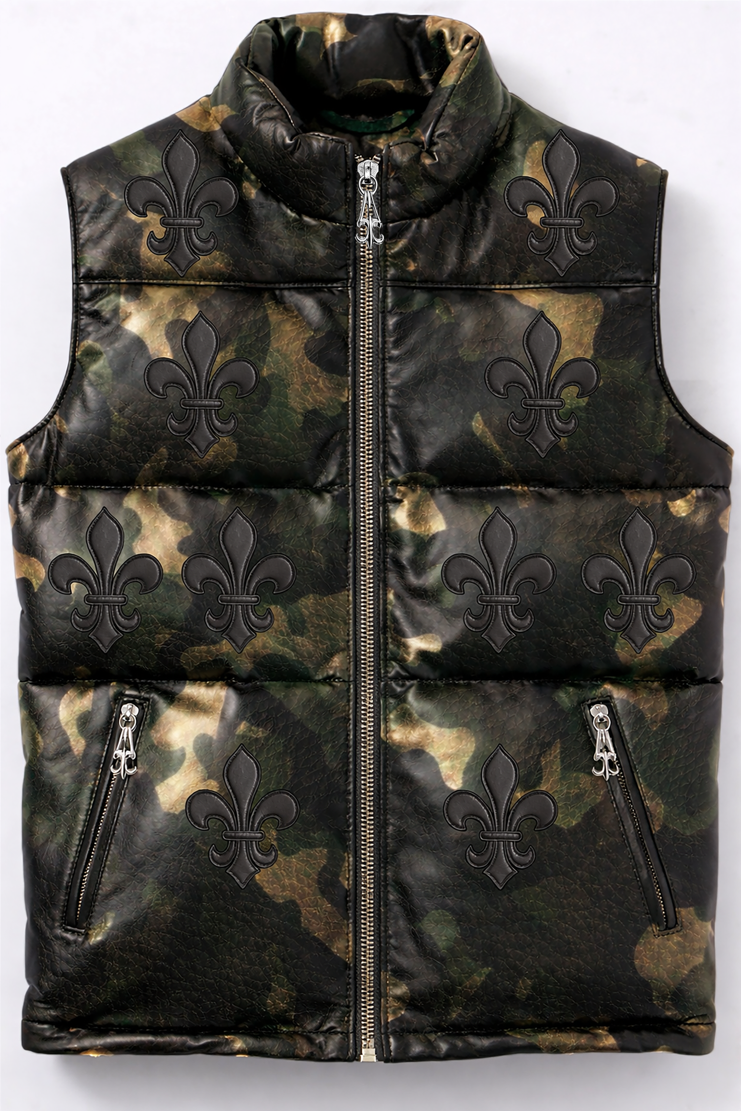 A&G【受注】ZIP DOWN LEATHER VEST [CAMO]