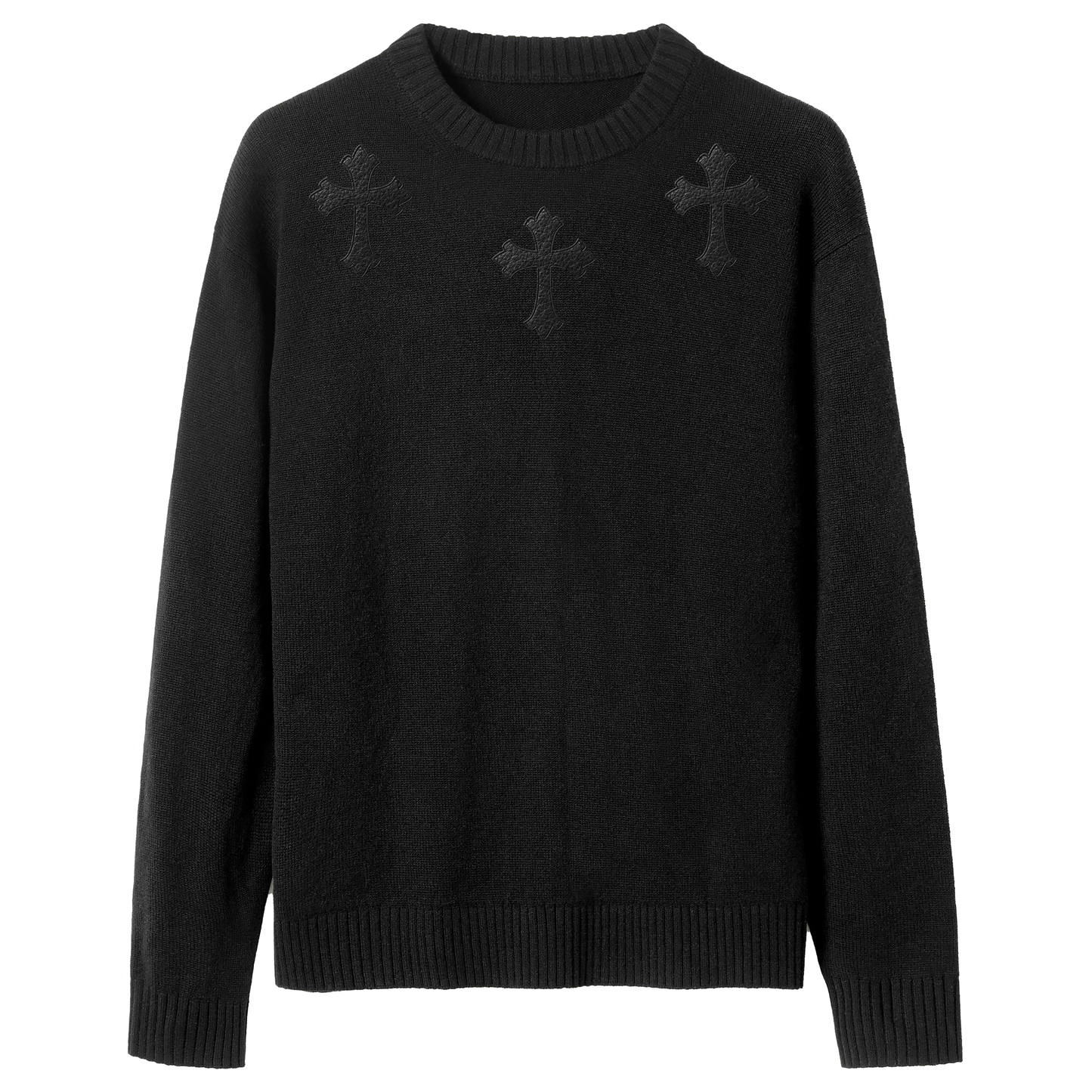 A&G【受注】CASHMERE&WOOL CREW NECK SWEATER CROSS BLACK(LIMITED)