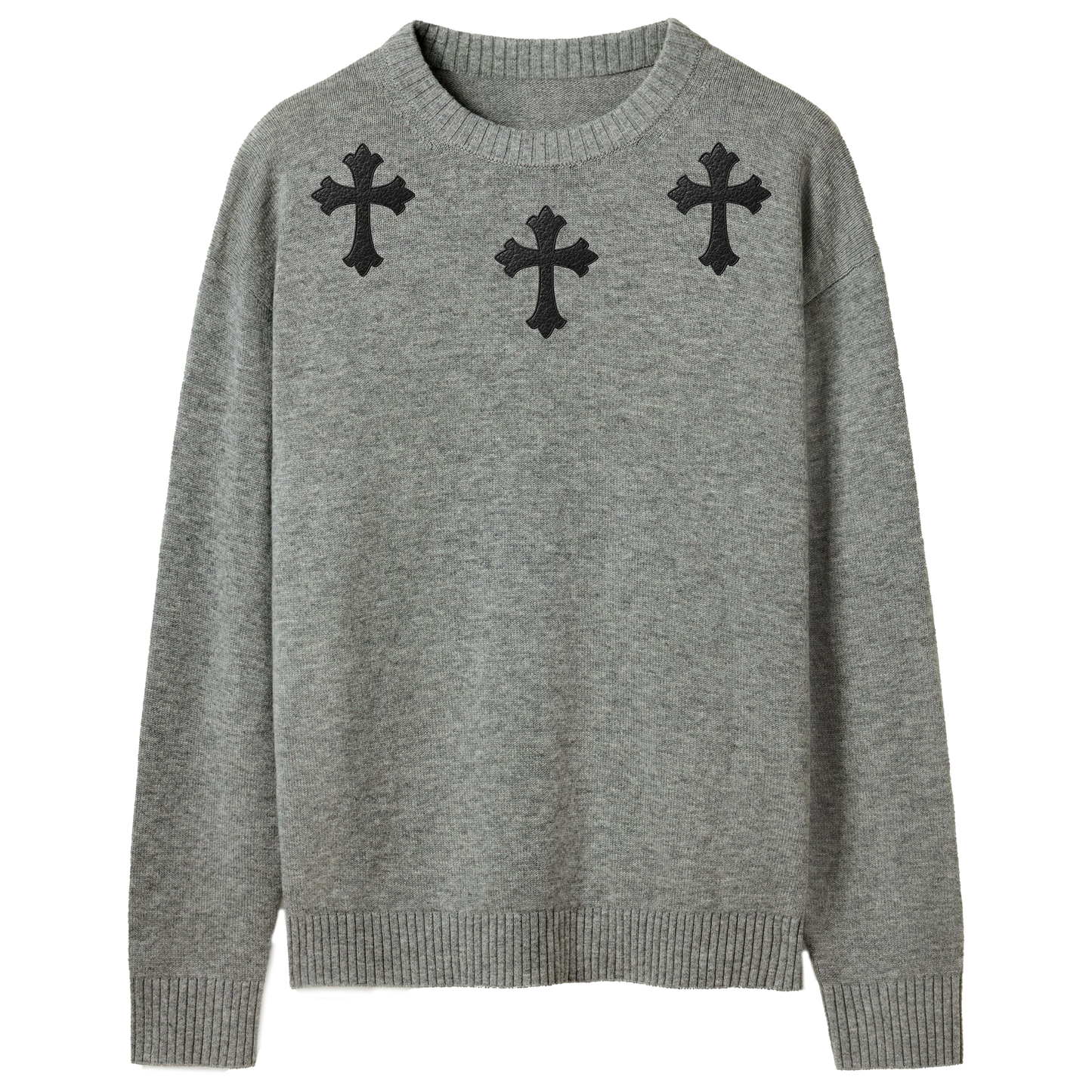A&G【受注】CASHMERE&WOOL CREW NECK SWEATER CROSS GRAY(LIMITED)