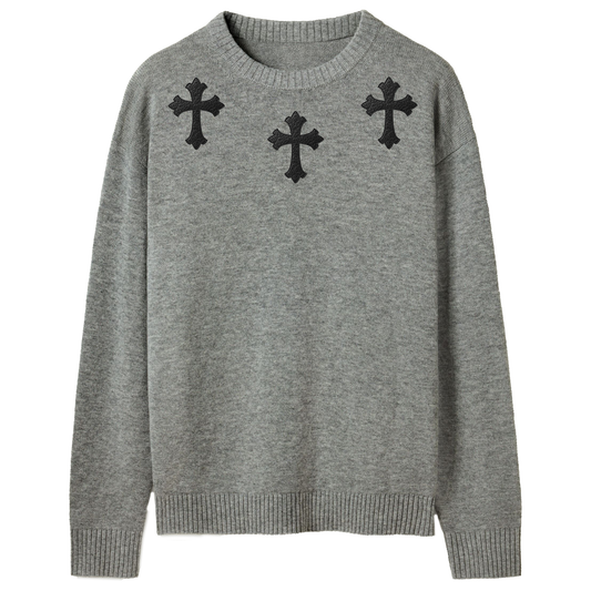 A&G【受注】CASHMERE&WOOL CREW NECK SWEATER CROSS GRAY(LIMITED)