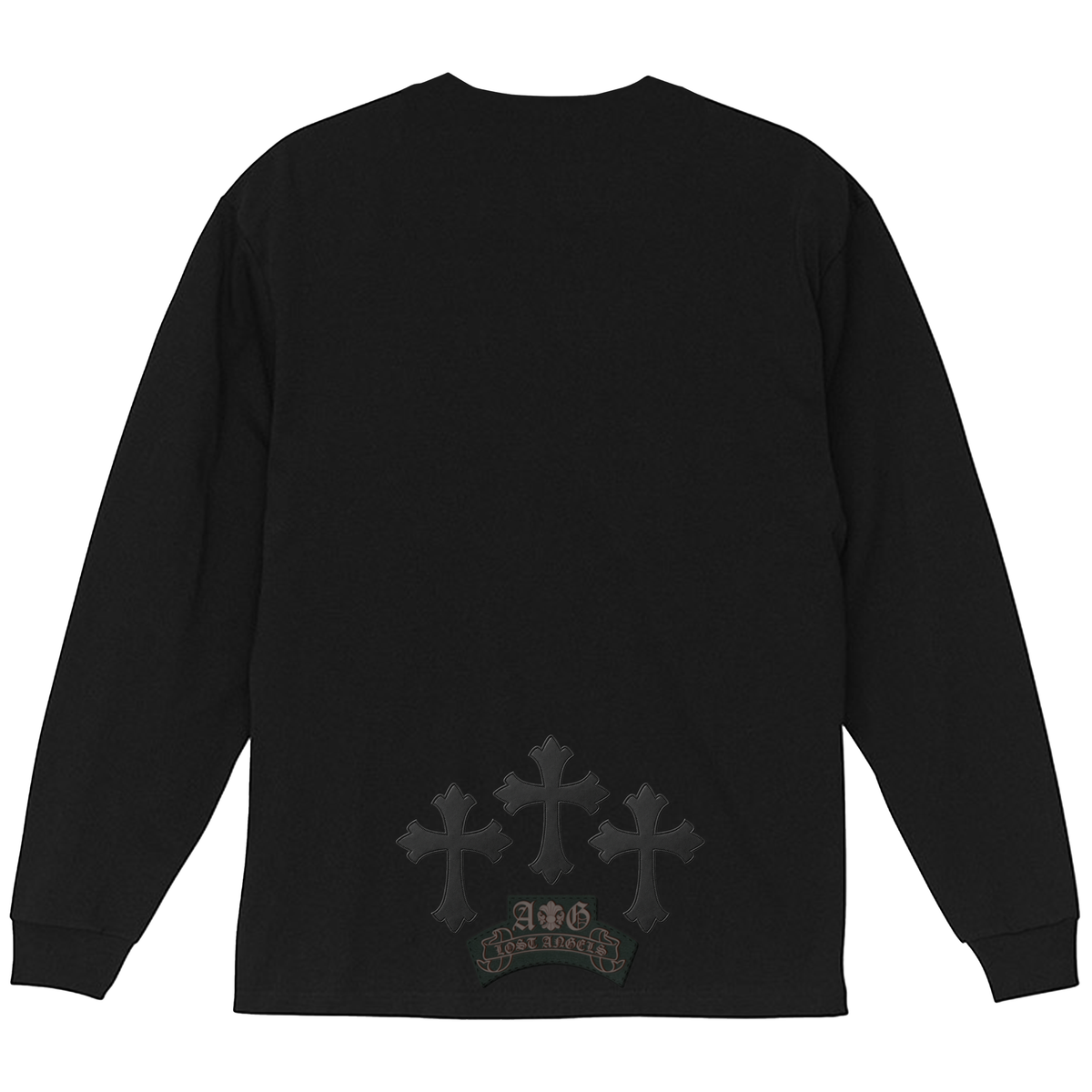 A&G【受注】LEATHER PATCH  LONG SLEEVE TEE/CROSS/BK