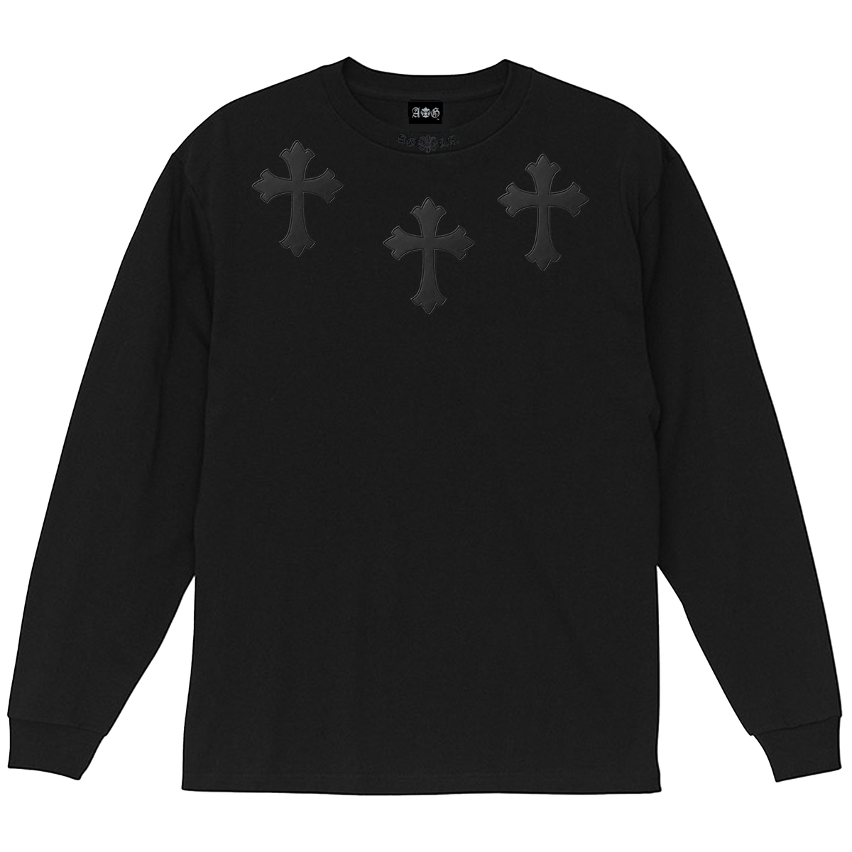 A&G【受注】LEATHER PATCH  LONG SLEEVE TEE/CROSS/BK
