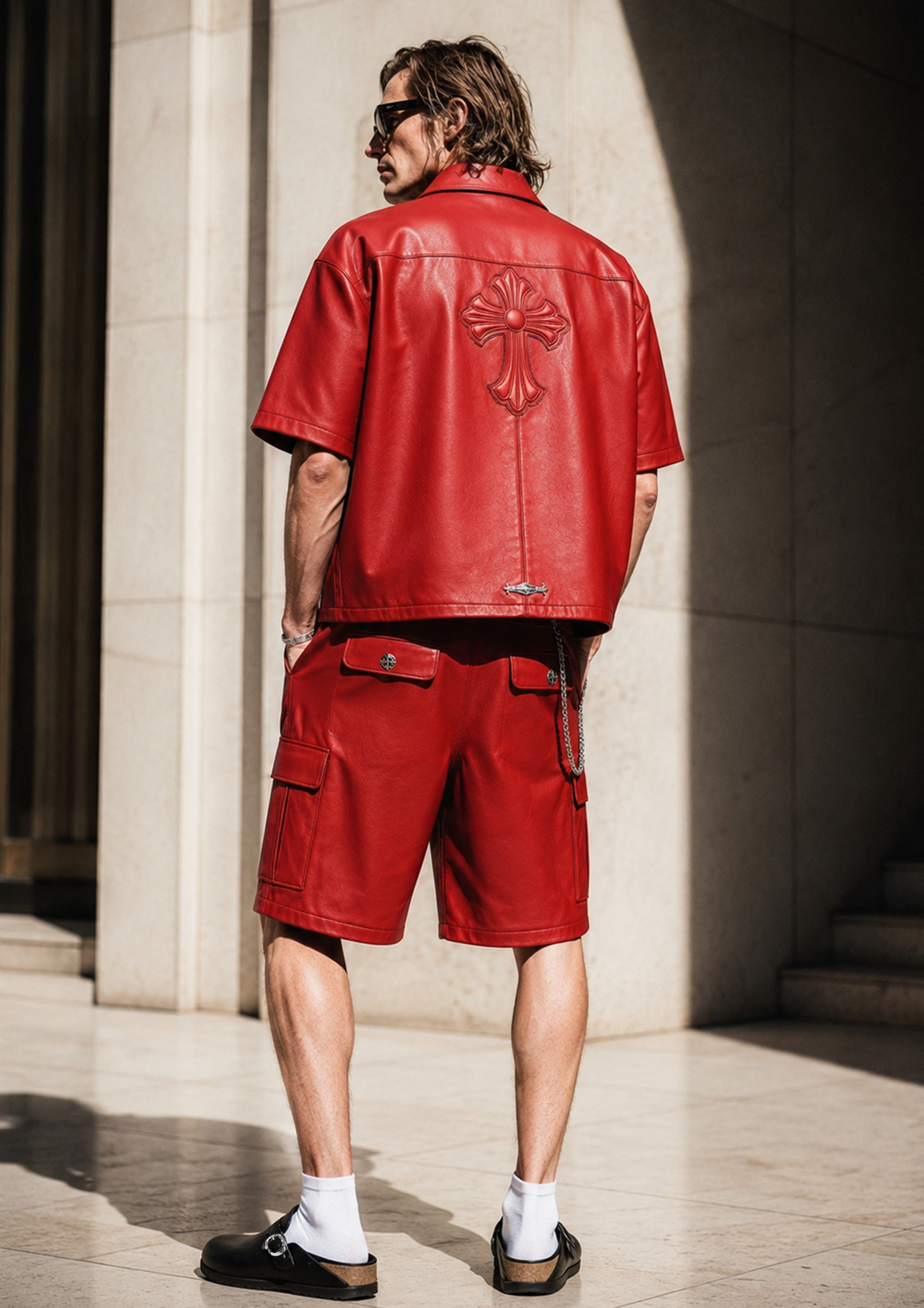 A&G【受注】RED LEATHER SHORT SLEEVE/CROSS