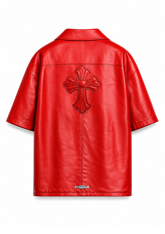 A&G【受注】RED LEATHER SHORT SLEEVE/CROSS