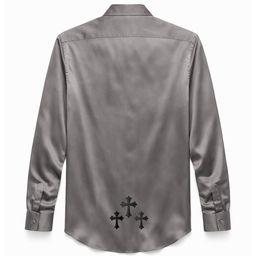 A&G【受注】SILK SHIRT GRAY BLACK PYTHON CROSS(LIMITED)