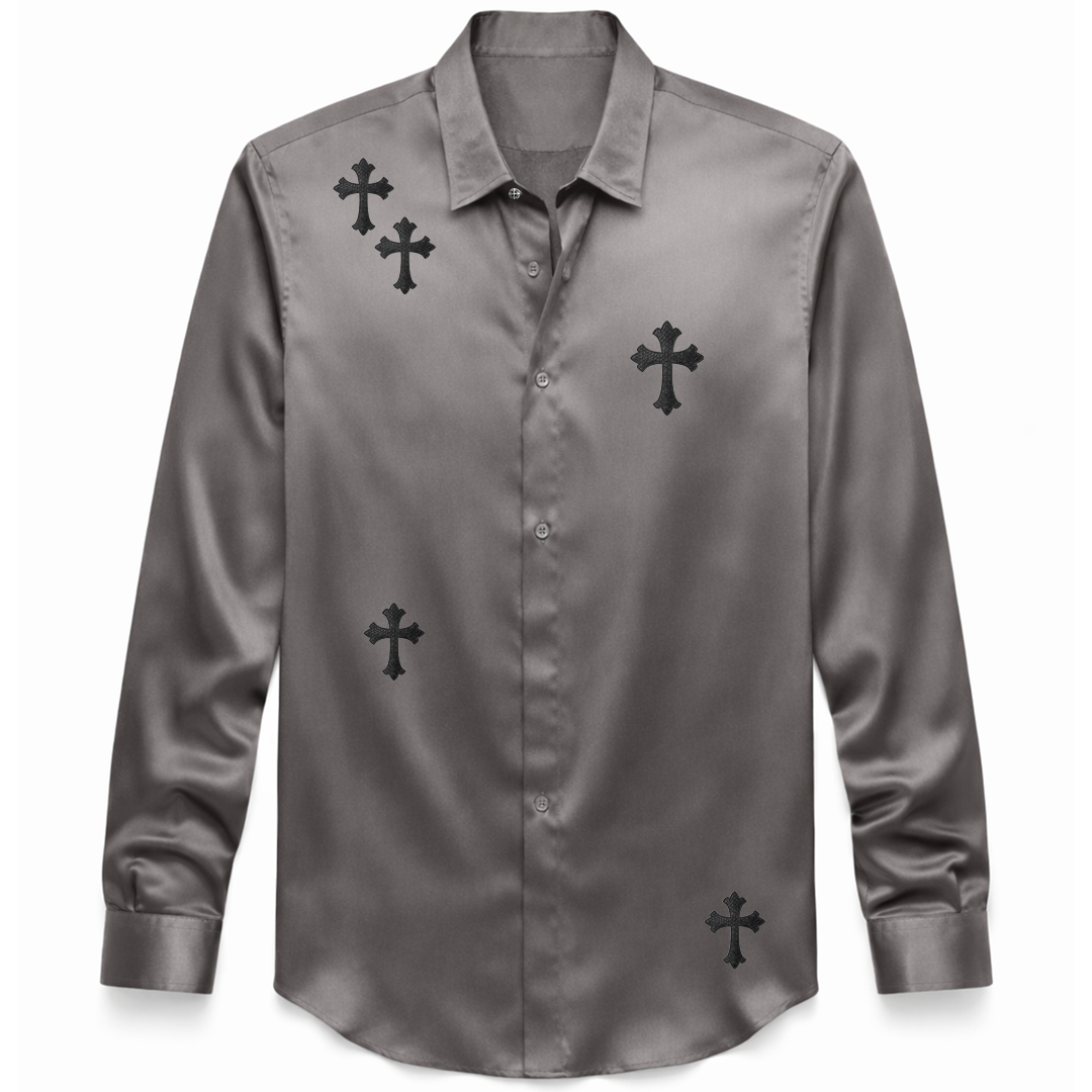 A&G【受注】SILK SHIRT GRAY BLACK PYTHON CROSS(LIMITED)
