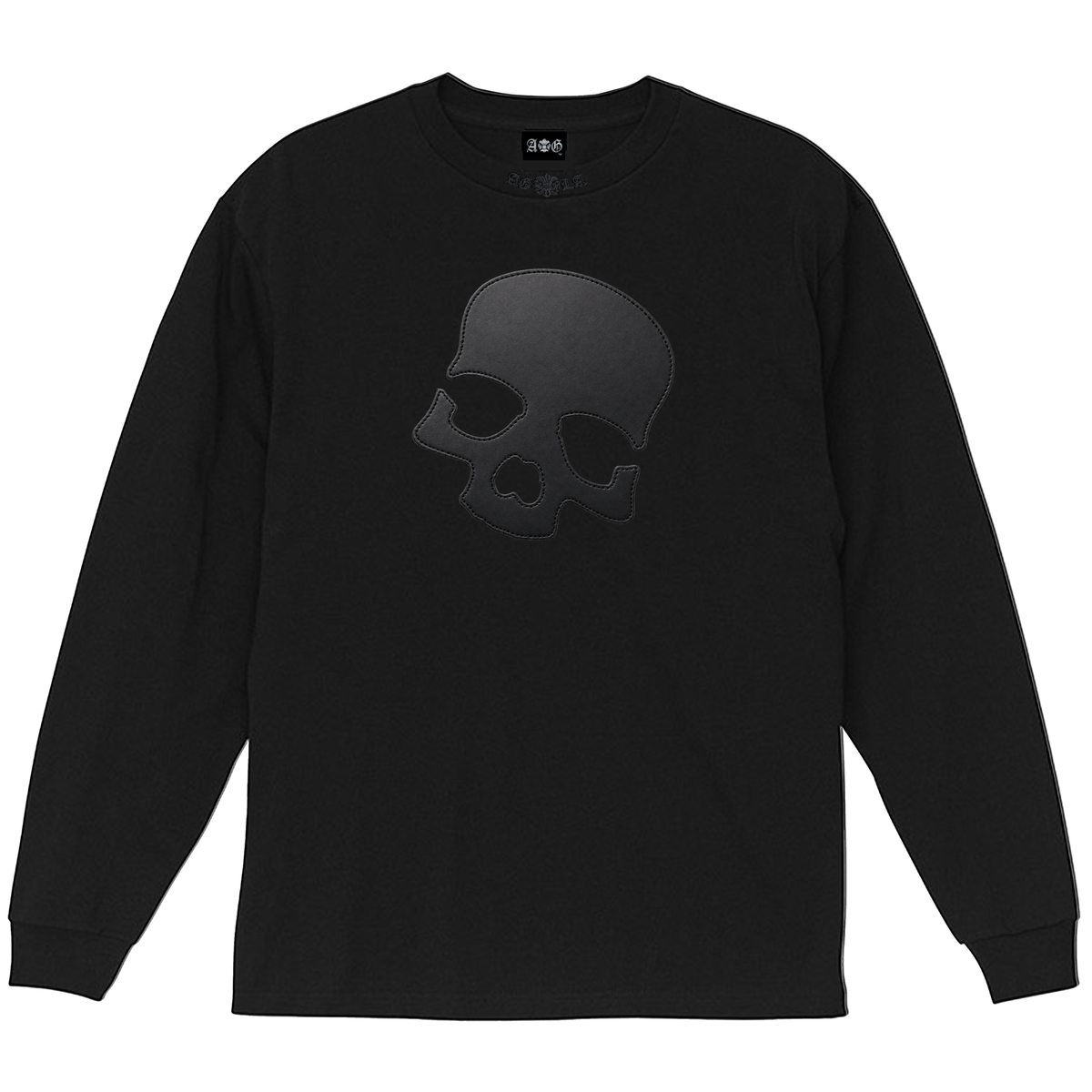 A&G【受注】LEATHER PATCH  LONG SLEEVE TEE/SKULL/BK