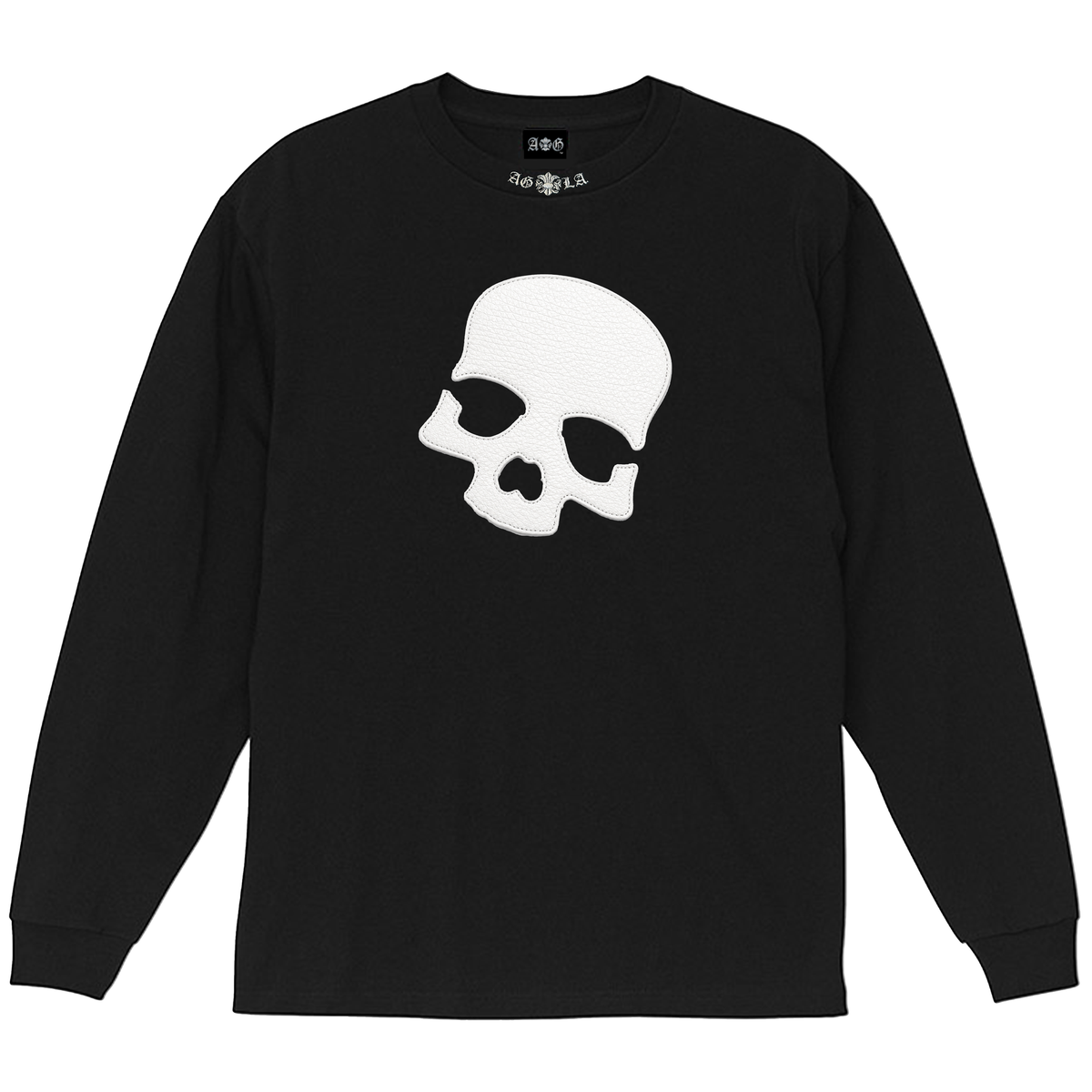 A&G【受注】LEATHER PATCH  LONG SLEEVE TEE/SKULL/WH