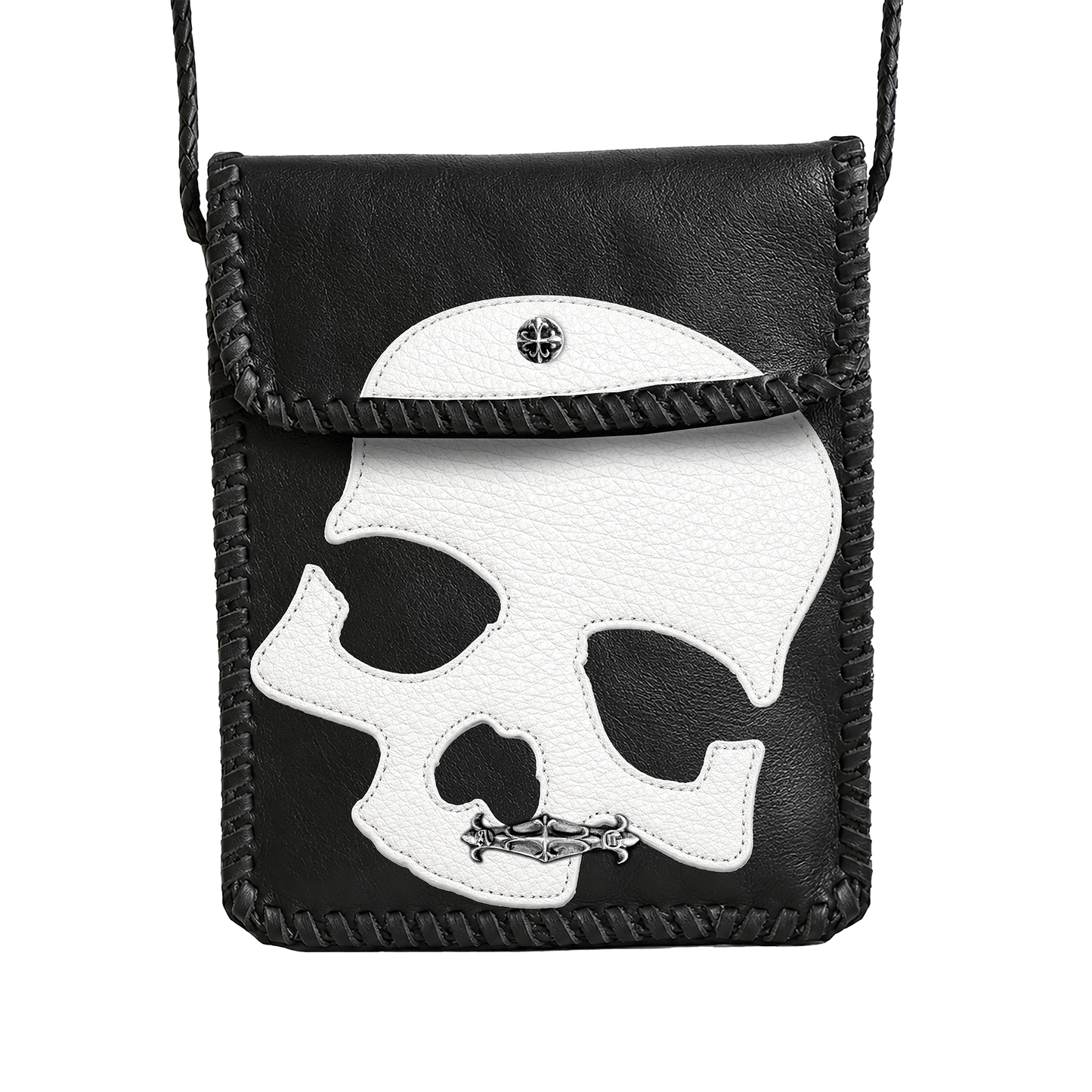 A&G【受注】 LEATHER SHOULDER MINI BAG/BK/WH SKULL