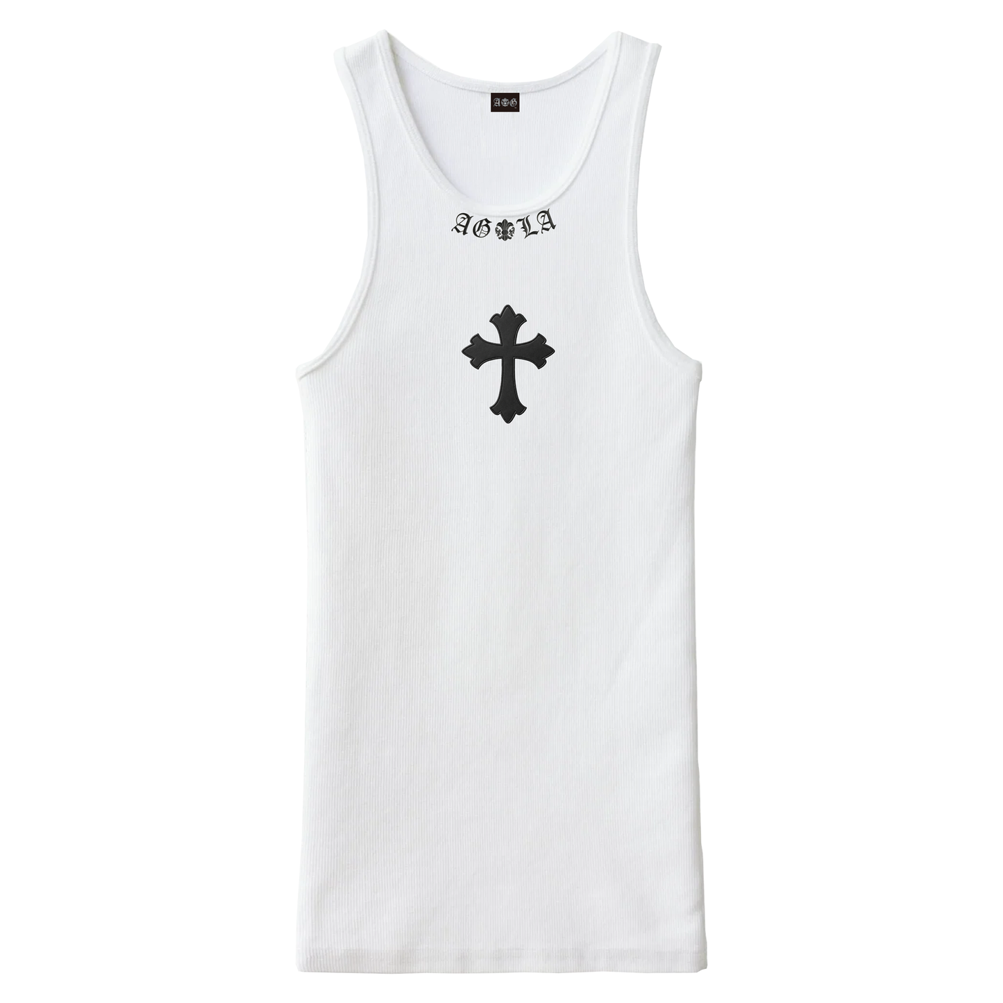 A&G【受注】LEATHER PATCH TANK CROSS/WH