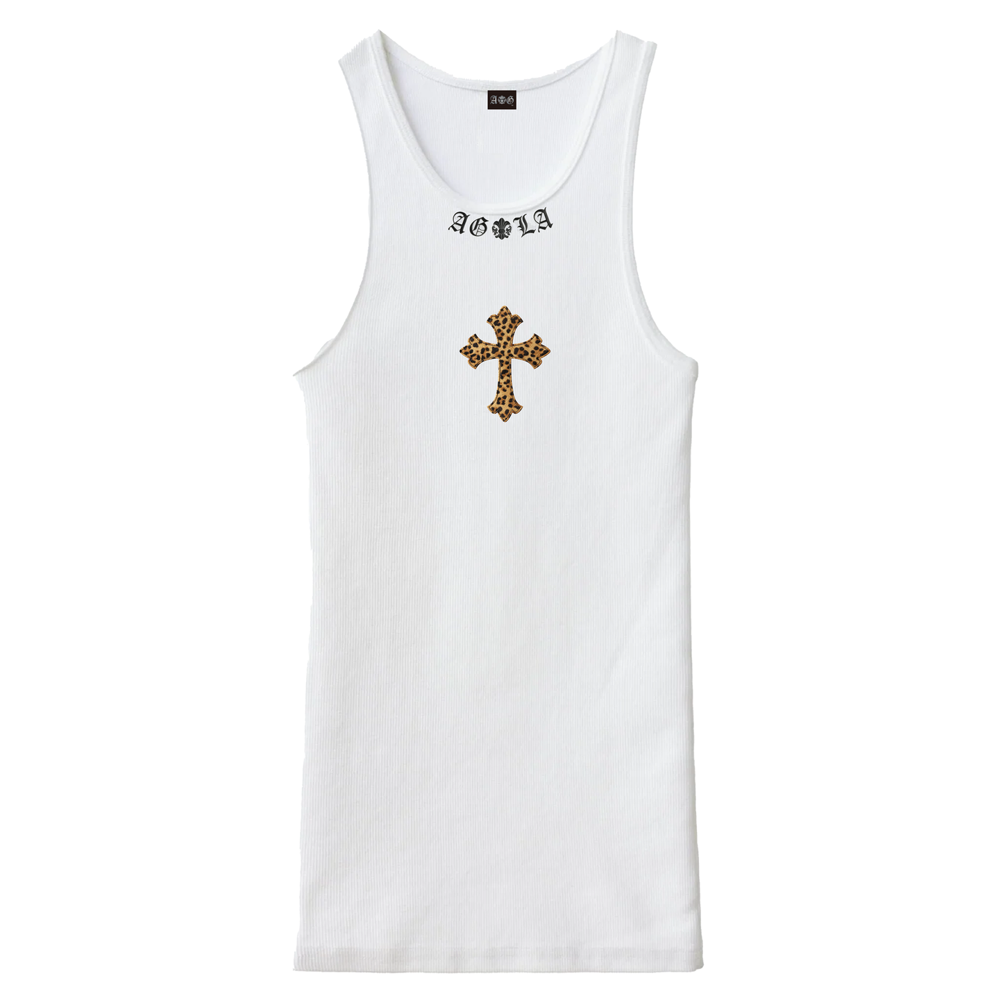 A&G【受注】LEATHER PATCH TANK CROSS/WH/LEOPARD
